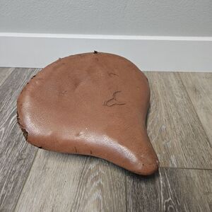 Vintage Prewar Bicycle Dual Spring Saddle Seat Cruiser Bike Tab Browm Leather